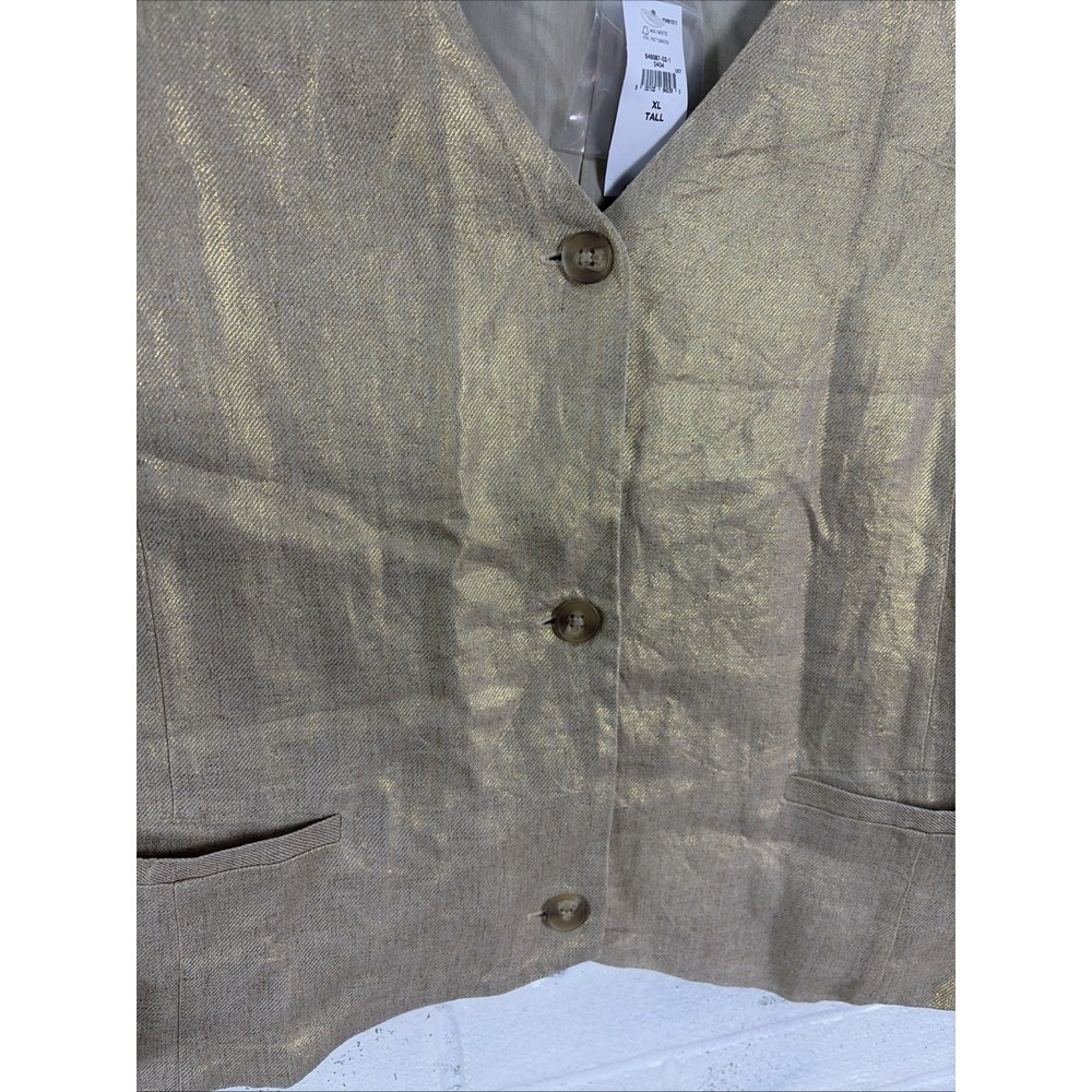 GAP Linen Blend Vest Womens XL Tall Metallic Gold Button Front Sleeveless Top - Picture 5 of 11